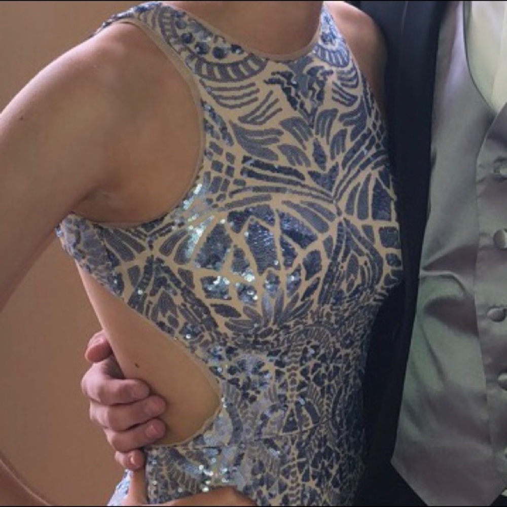 WORN ONCE! Camille La Vie blue sequin prom dress!!